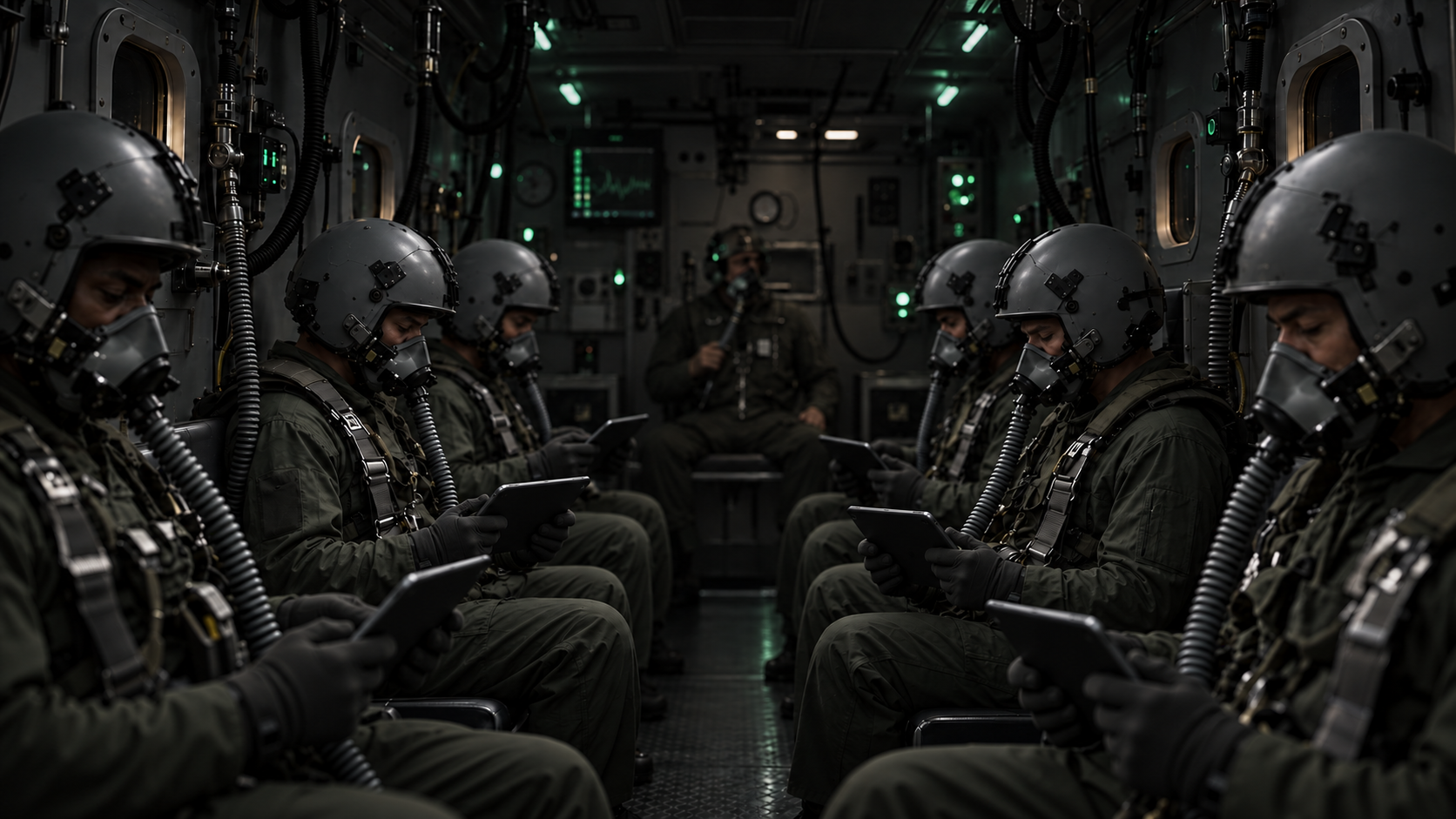 Pilotos durante una sesión dentro de la cámara hipobárica