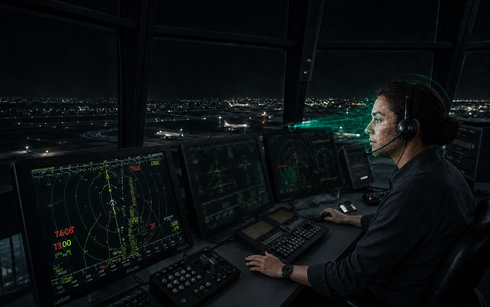 Controladora aérea monitorizada biométricamente durante su trabajo