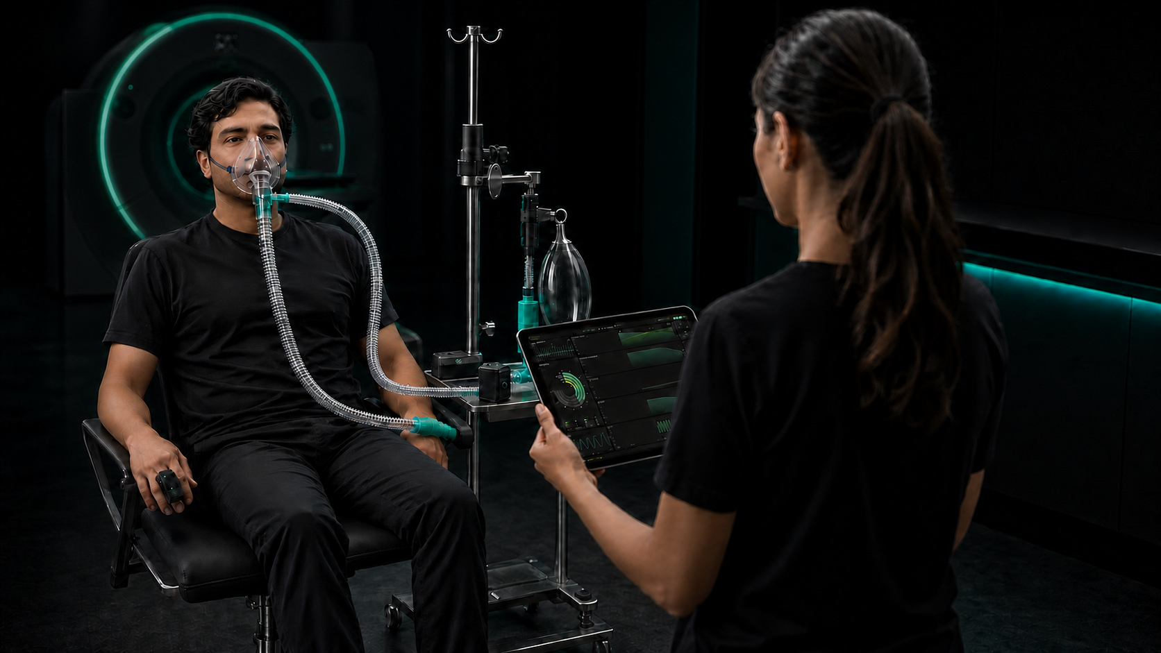Ensayo clínico con monitorización del circuito respiratorio y equipo PET